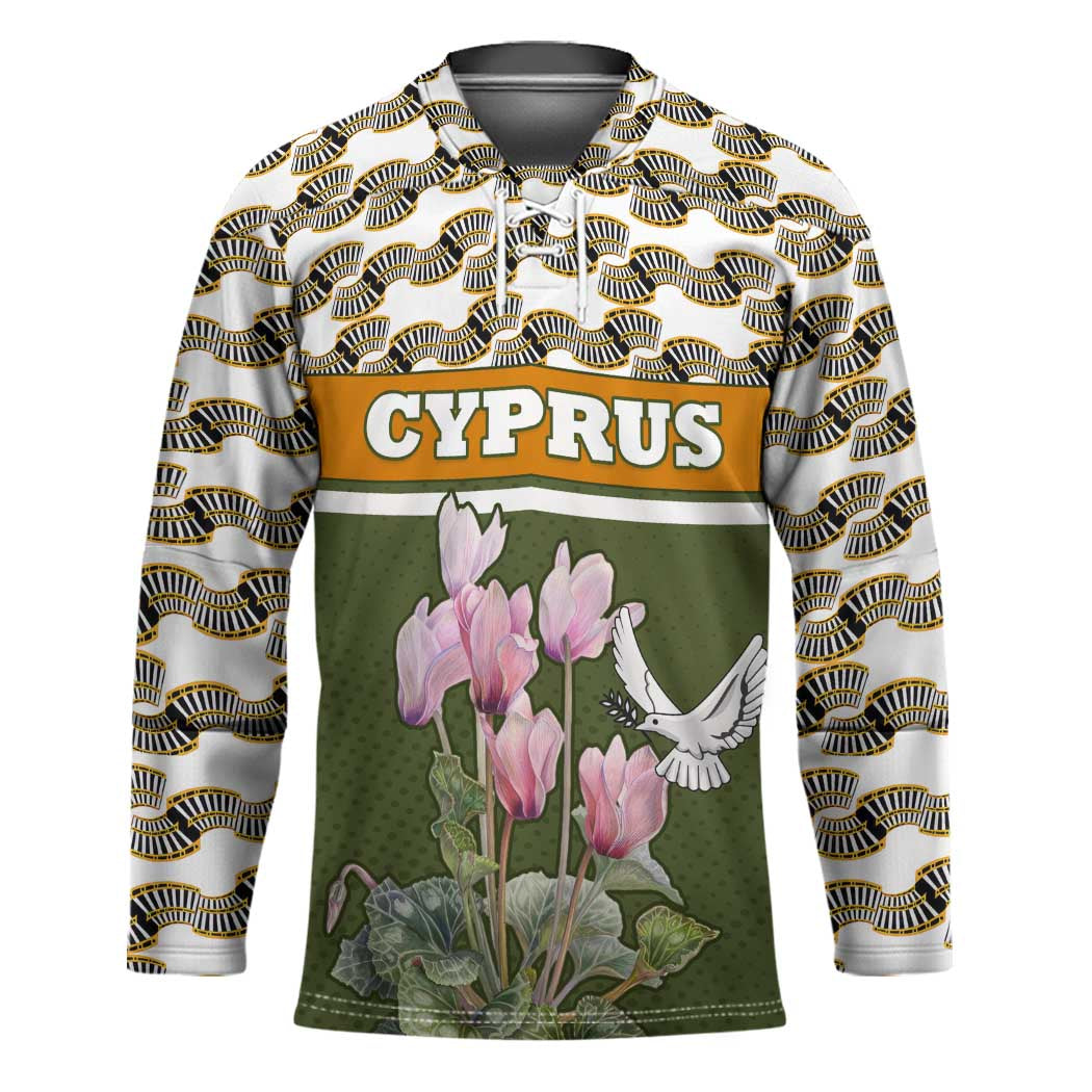 Cyprus Hockey Jersey with Cyclamen Flower Illustration Design and National Emblem - Wonder Print Shop