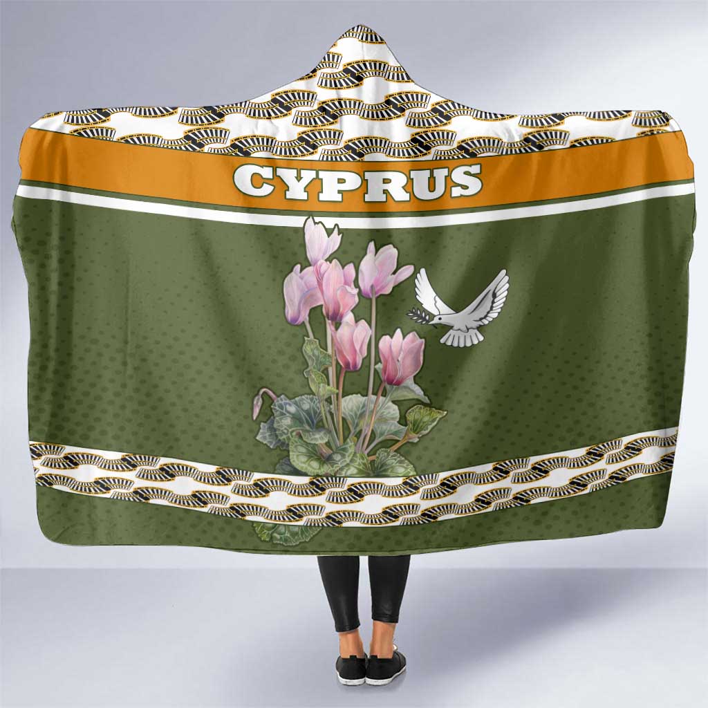 Cyprus Hooded Blanket with Cyclamen Flower Illustration Design and National Emblem - Wonder Print Shop