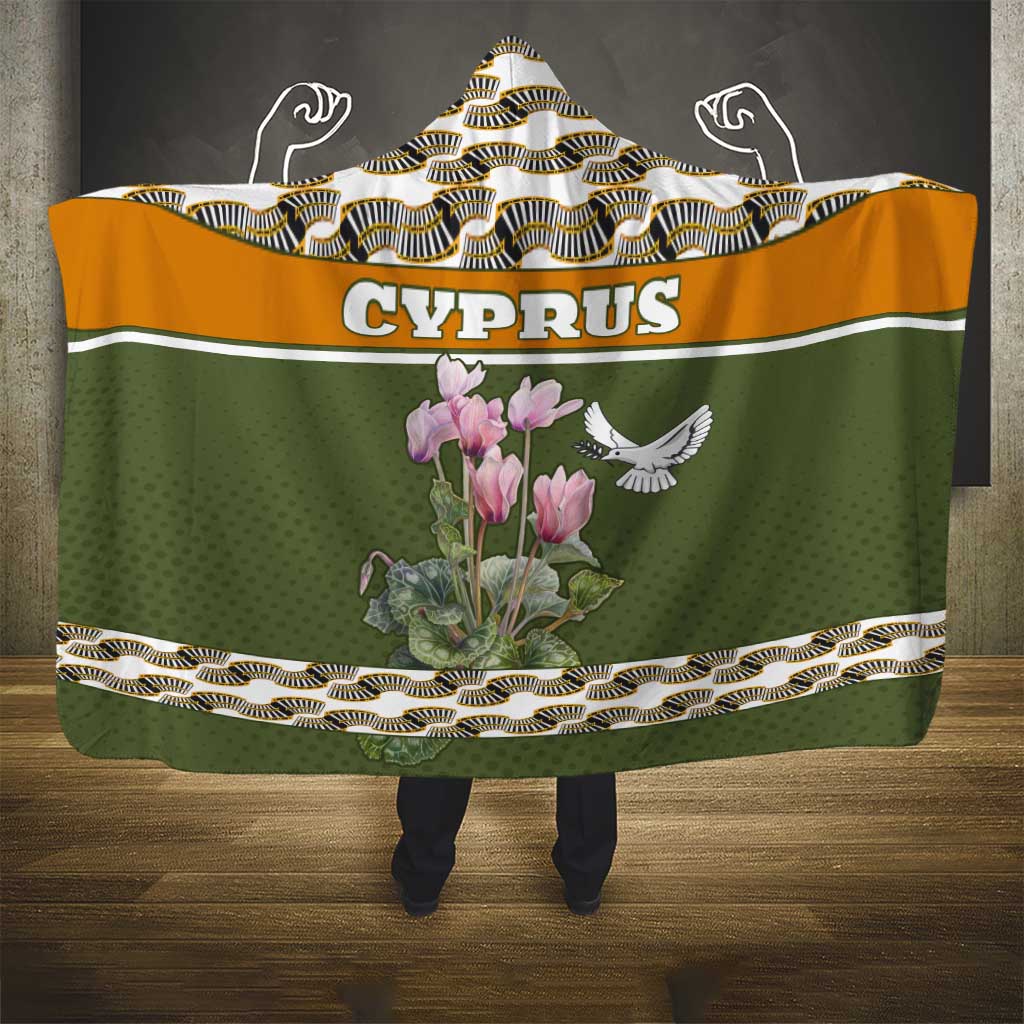 Cyprus Hooded Blanket with Cyclamen Flower Illustration Design and National Emblem - Wonder Print Shop