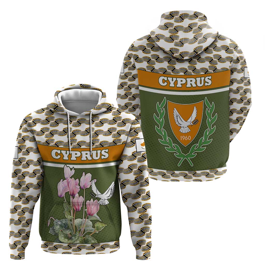 Cyprus Hoodie with Cyclamen Flower Illustration Design and National Emblem - Wonder Print Shop