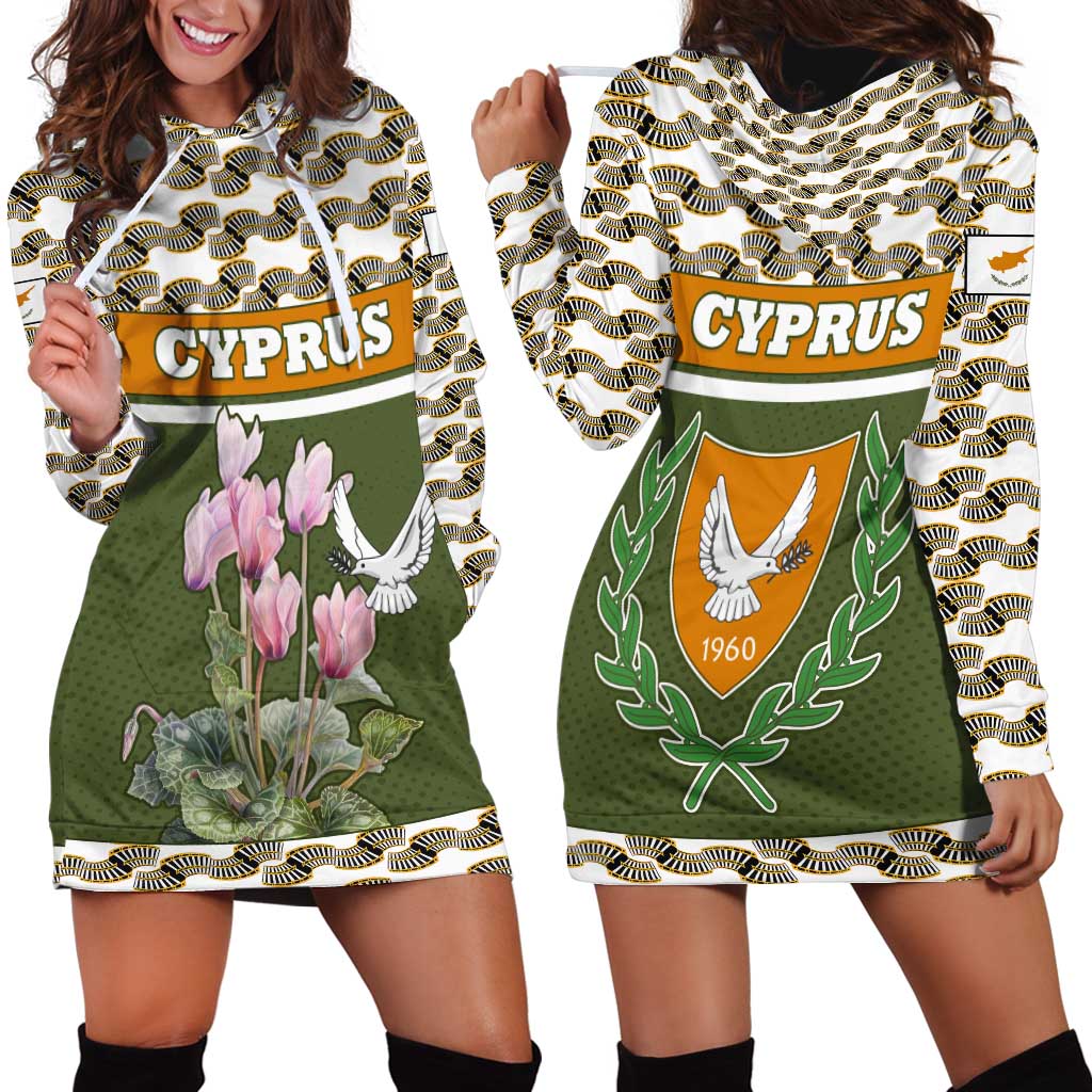 Cyprus Hoodie Dress with Cyclamen Flower Illustration Design and National Emblem - Wonder Print Shop