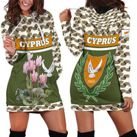 Cyprus Hoodie Dress with Cyclamen Flower Illustration Design and National Emblem - Wonder Print Shop