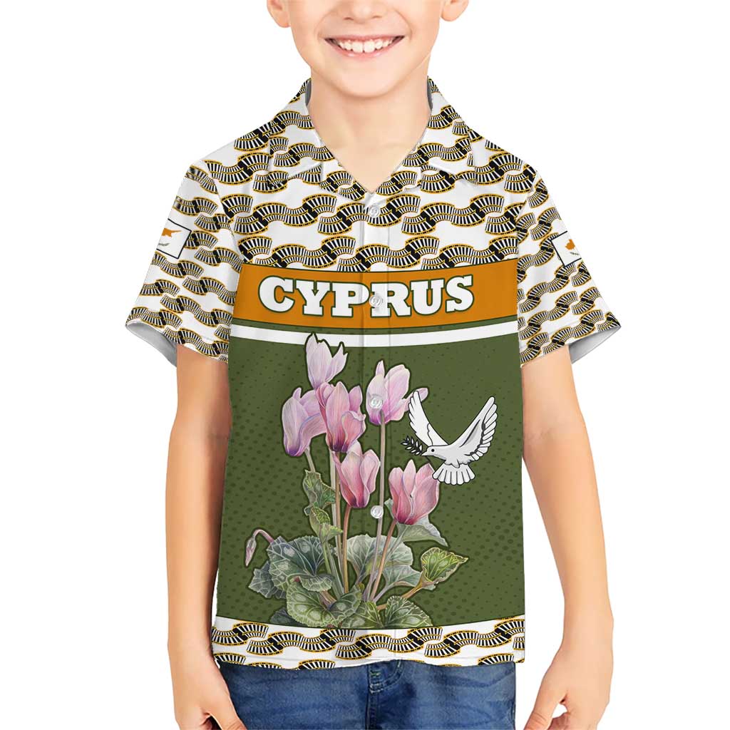 Cyprus Kid Hawaiian Shirt with Cyclamen Flower Illustration Design and National Emblem - Wonder Print Shop