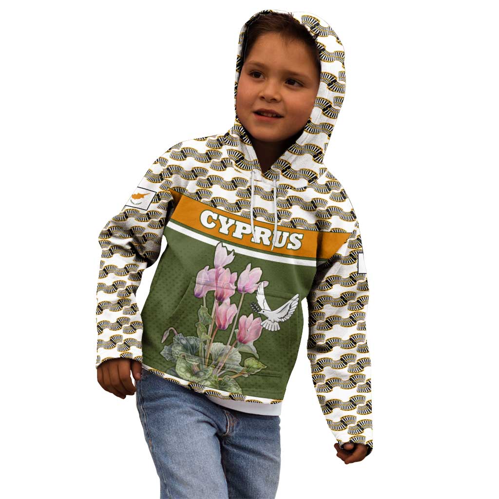 Cyprus Kid Hoodie with Cyclamen Flower Illustration Design and National Emblem - Wonder Print Shop