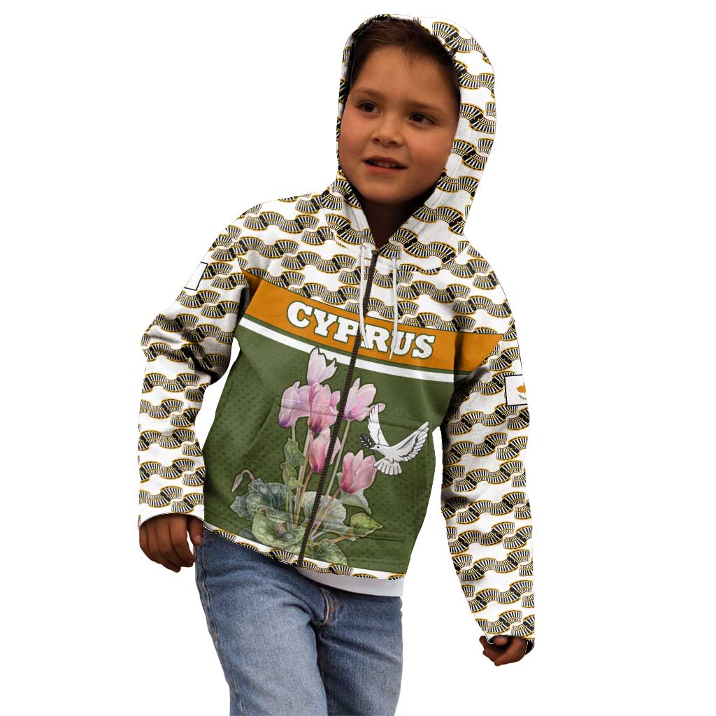 Cyprus Kid Hoodie with Cyclamen Flower Illustration Design and National Emblem - Wonder Print Shop