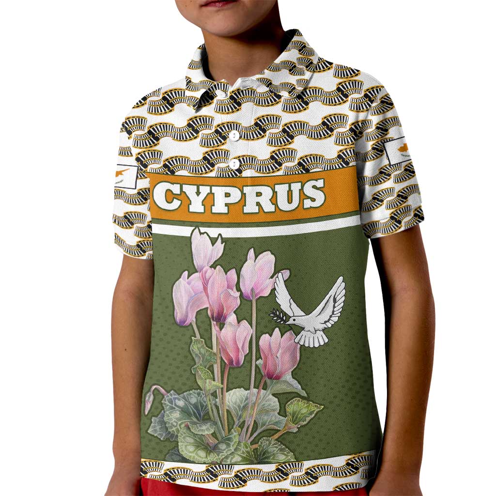 Cyprus Kid Polo Shirt with Cyclamen Flower Illustration Design and National Emblem - Wonder Print Shop