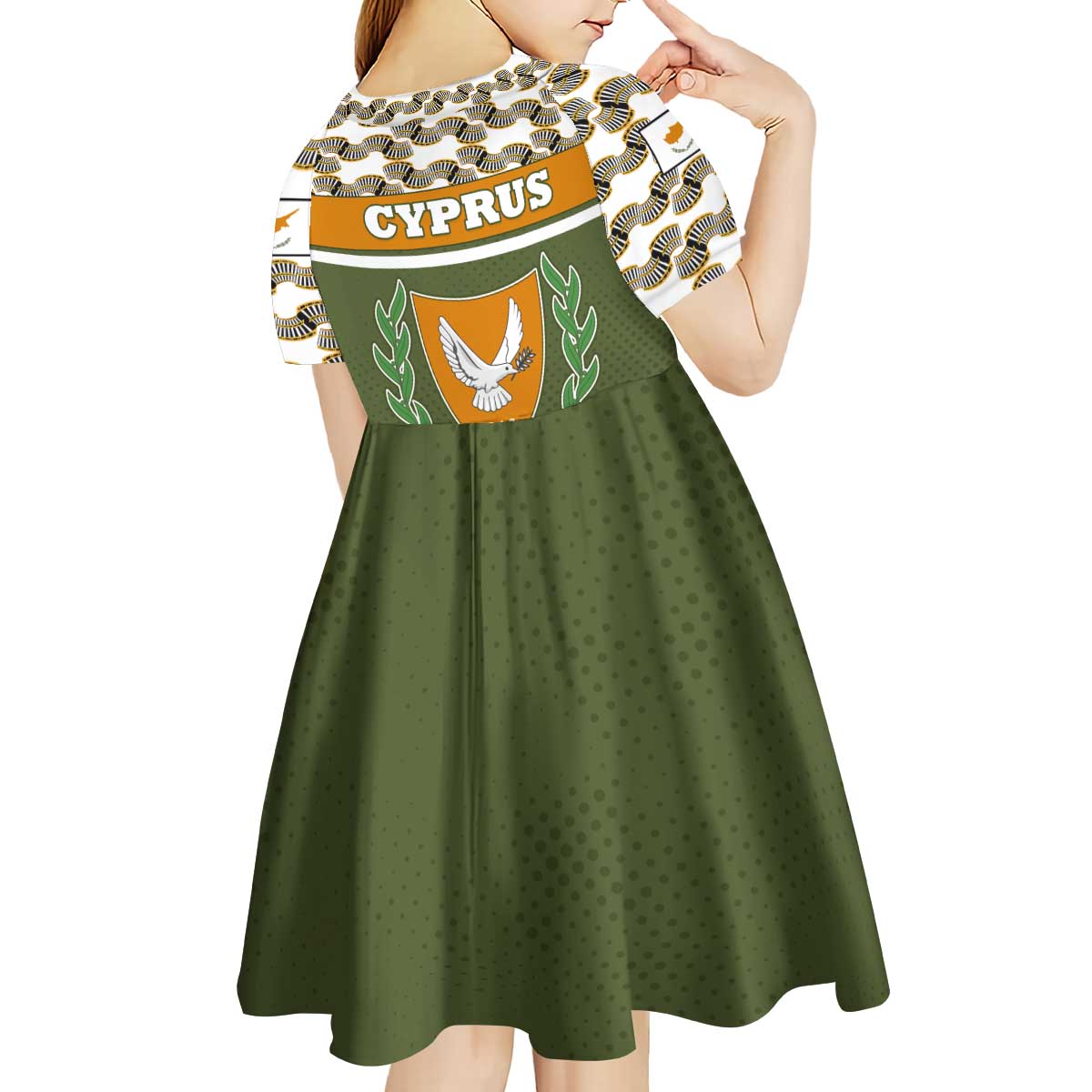 Cyprus Kid Short Sleeve Dress with Cyclamen Flower Illustration Design and National Emblem - Wonder Print Shop
