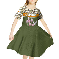 Cyprus Kid Short Sleeve Dress with Cyclamen Flower Illustration Design and National Emblem - Wonder Print Shop