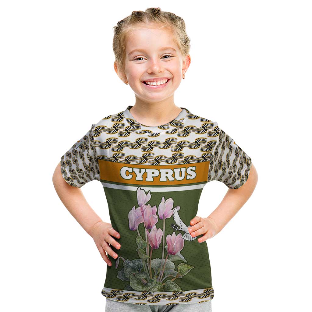 Cyprus Kid T Shirt with Cyclamen Flower Illustration Design and National Emblem - Wonder Print Shop