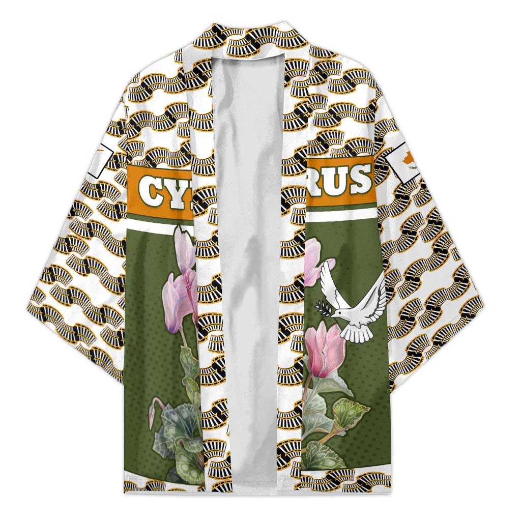 Cyprus Kimono with Cyclamen Flower Illustration Design and National Emblem - Wonder Print Shop