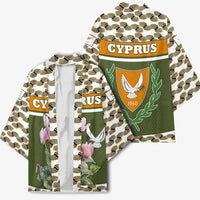 Cyprus Kimono with Cyclamen Flower Illustration Design and National Emblem - Wonder Print Shop