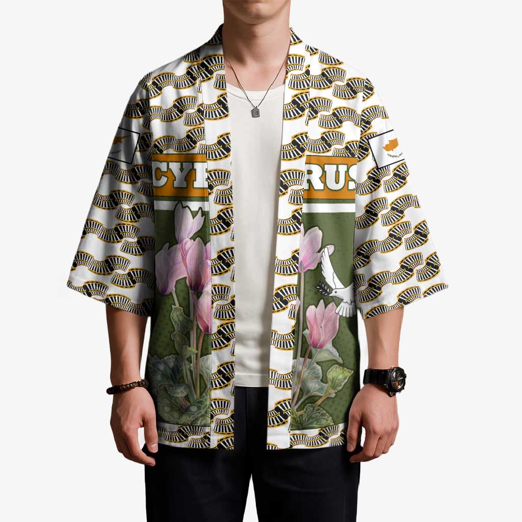 Cyprus Kimono with Cyclamen Flower Illustration Design and National Emblem - Wonder Print Shop