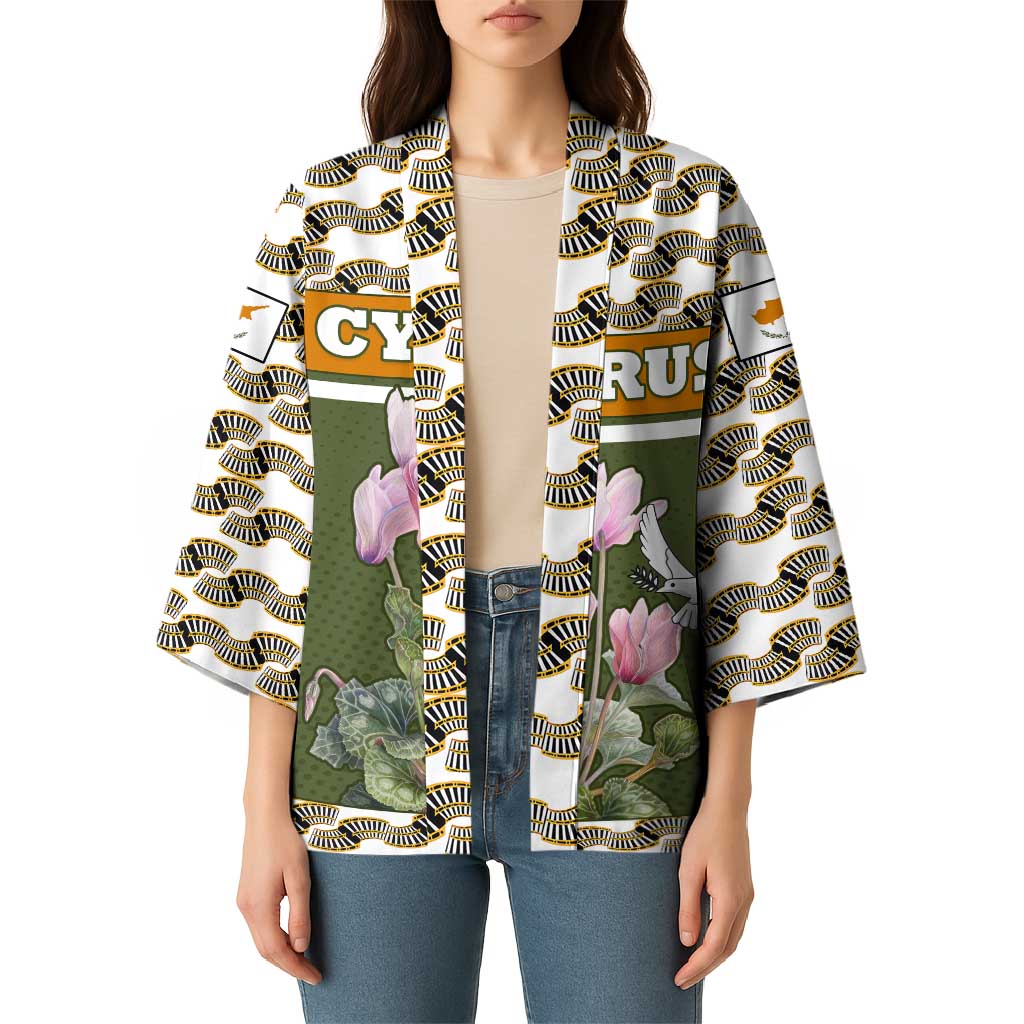 Cyprus Kimono with Cyclamen Flower Illustration Design and National Emblem - Wonder Print Shop
