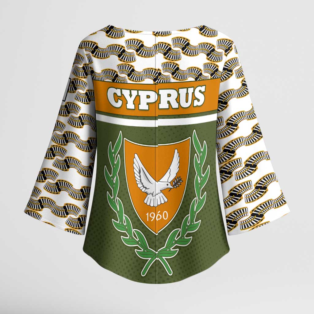 Cyprus Kimono Sleeve Blouse with Cyclamen Flower Illustration Design and National Emblem - Wonder Print Shop