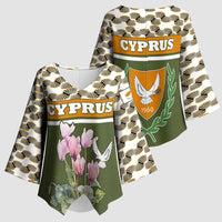 Cyprus Kimono Sleeve Blouse with Cyclamen Flower Illustration Design and National Emblem - Wonder Print Shop