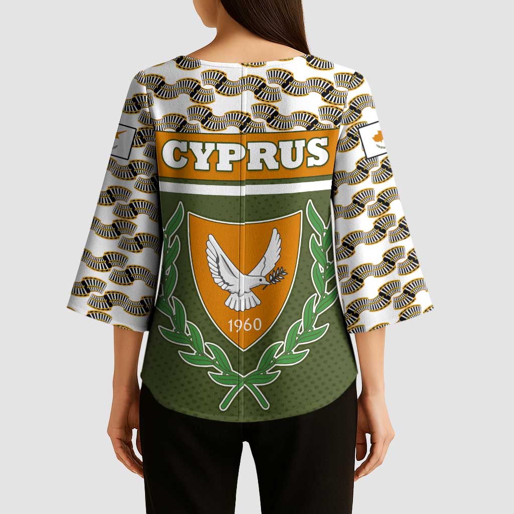 Cyprus Kimono Sleeve Blouse with Cyclamen Flower Illustration Design and National Emblem - Wonder Print Shop