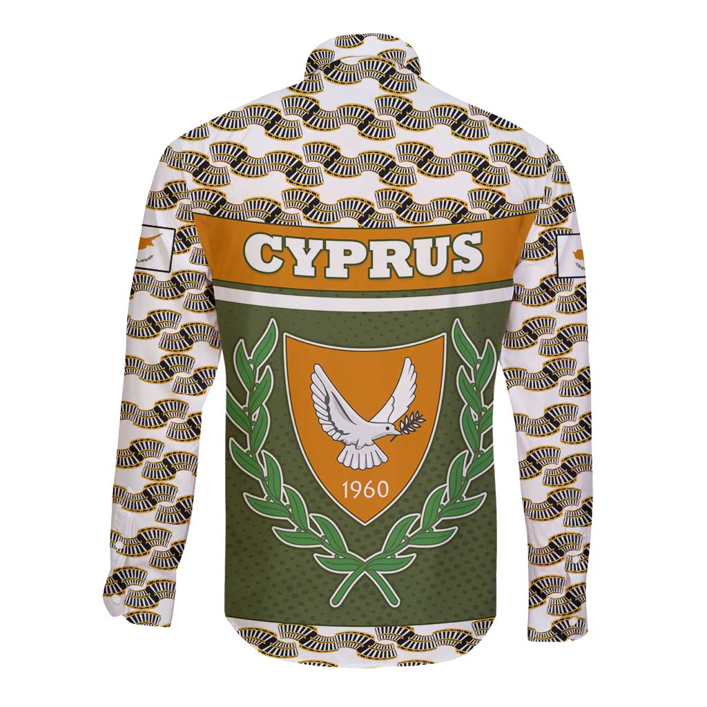 Cyprus Long Sleeve Button Shirt with Cyclamen Flower Illustration Design and National Emblem - Wonder Print Shop