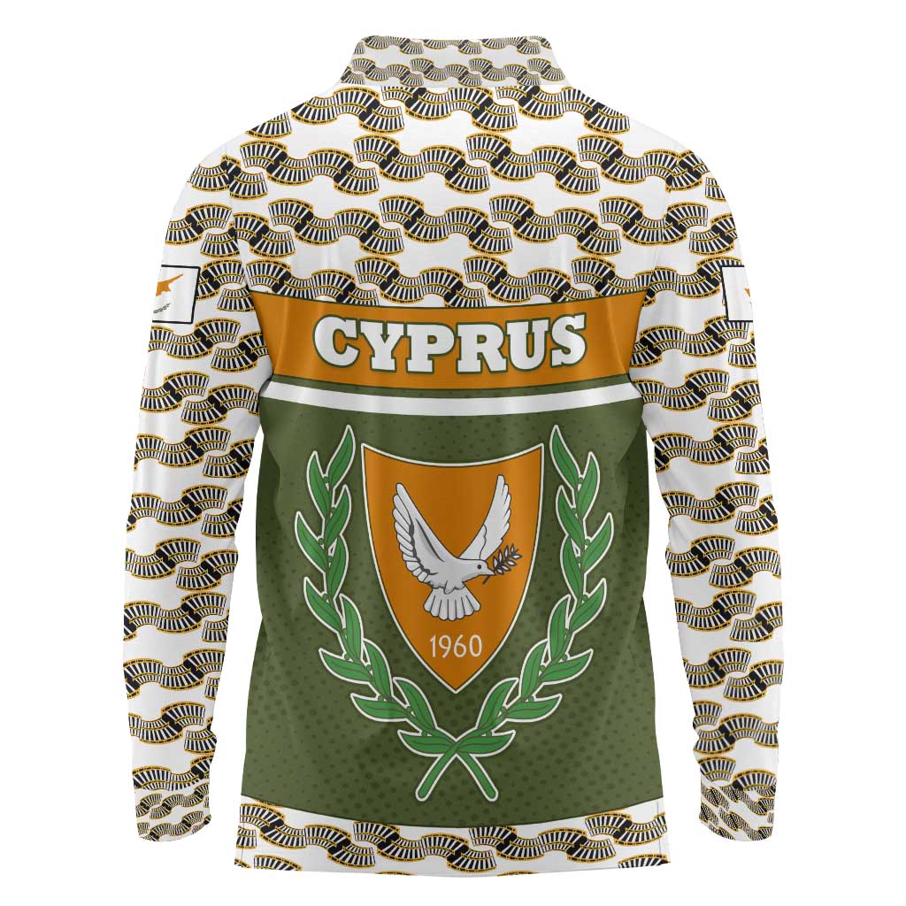 Cyprus Long Sleeve Polo Shirt with Cyclamen Flower Illustration Design and National Emblem - Wonder Print Shop