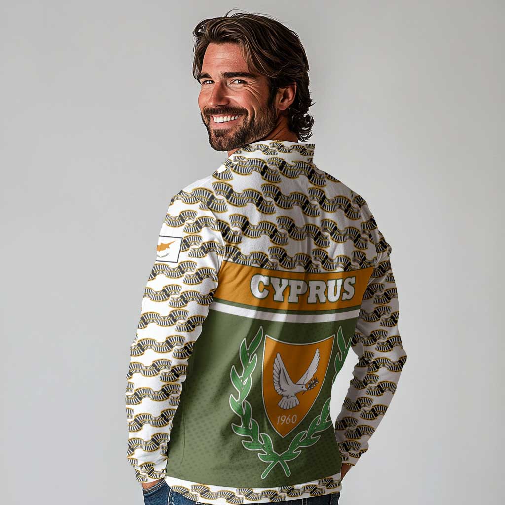 Cyprus Long Sleeve Polo Shirt with Cyclamen Flower Illustration Design and National Emblem - Wonder Print Shop