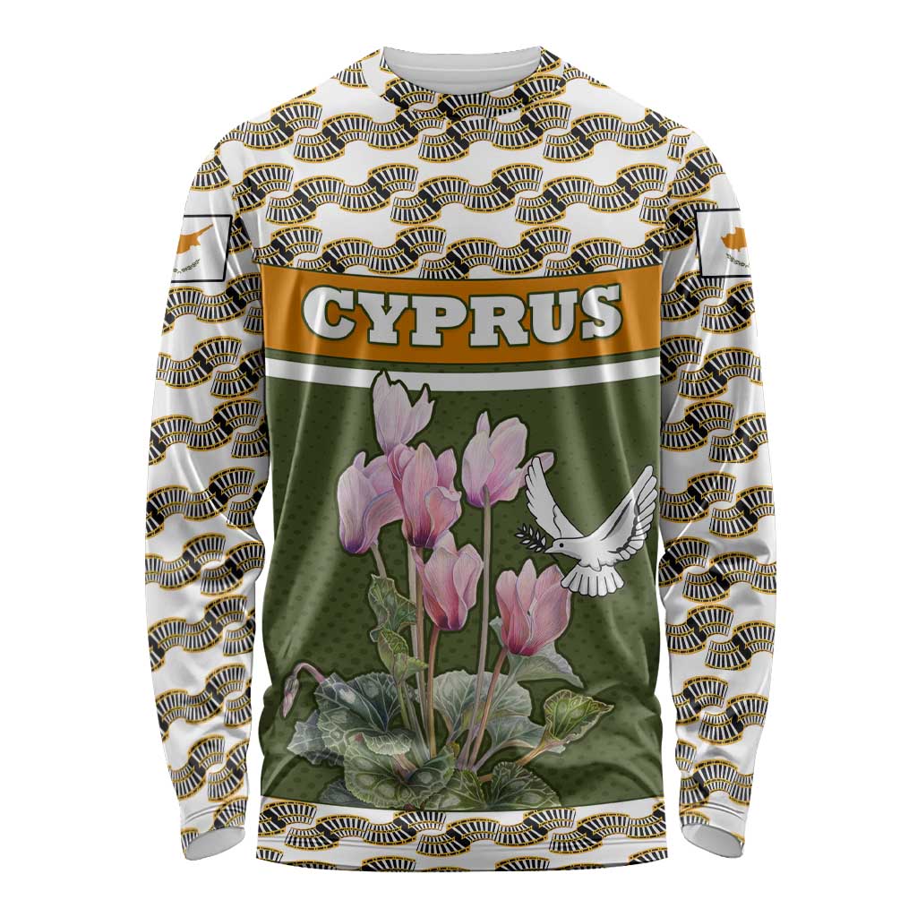 Cyprus Long Sleeve Shirt with Cyclamen Flower Illustration Design and National Emblem - Wonder Print Shop