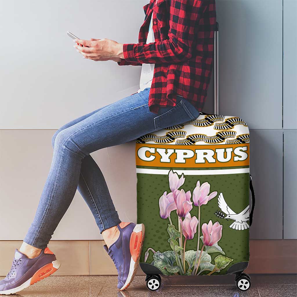 Cyprus Luggage Cover with Cyclamen Flower Illustration Design and National Emblem - Wonder Print Shop