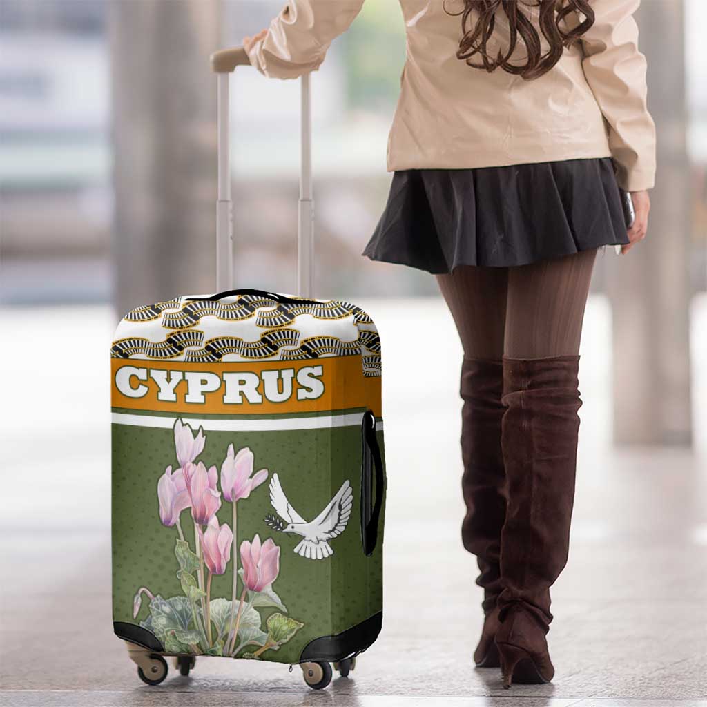Cyprus Luggage Cover with Cyclamen Flower Illustration Design and National Emblem - Wonder Print Shop