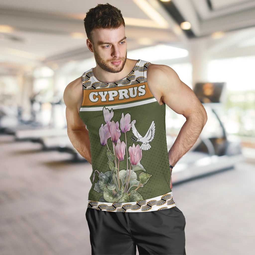 Cyprus Men Tank Top with Cyclamen Flower Illustration Design and National Emblem - Wonder Print Shop