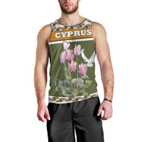 Cyprus Men Tank Top with Cyclamen Flower Illustration Design and National Emblem - Wonder Print Shop