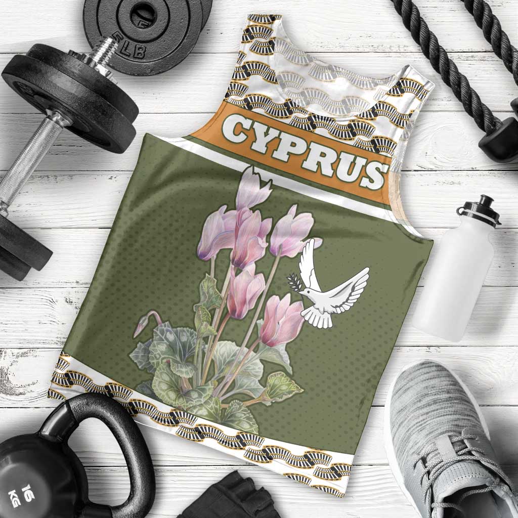 Cyprus Men Tank Top with Cyclamen Flower Illustration Design and National Emblem - Wonder Print Shop