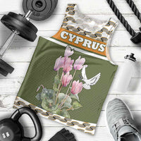 Cyprus Men Tank Top with Cyclamen Flower Illustration Design and National Emblem - Wonder Print Shop