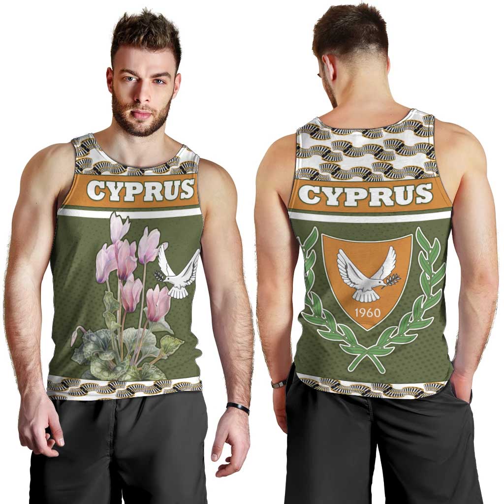 Cyprus Men Tank Top with Cyclamen Flower Illustration Design and National Emblem - Wonder Print Shop