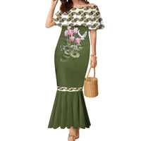 Cyprus Mermaid Dress with Cyclamen Flower Illustration Design and National Emblem - Wonder Print Shop