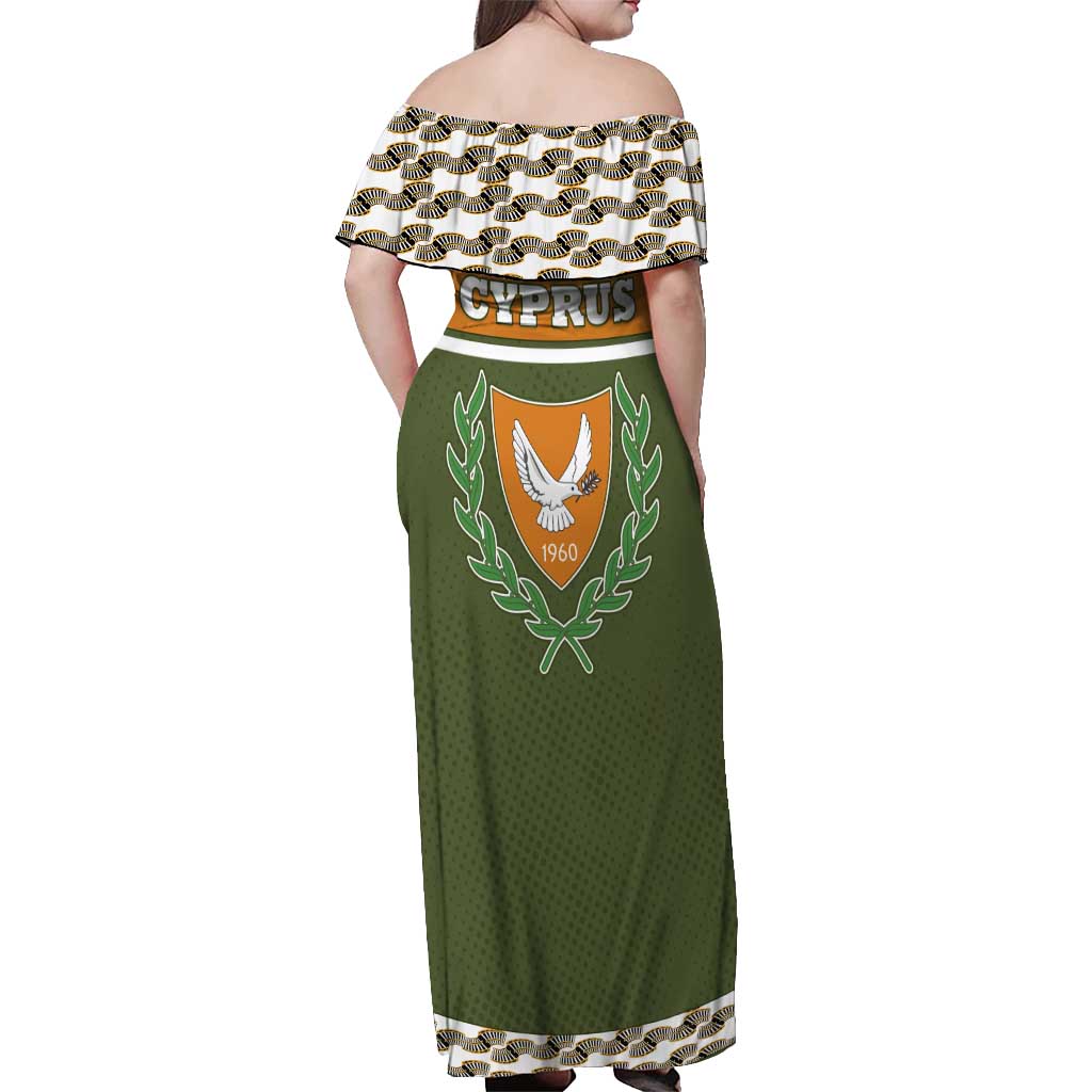 Cyprus Off Shoulder Maxi Dress with Cyclamen Flower Illustration Design and National Emblem - Wonder Print Shop