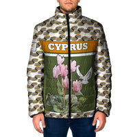 Cyprus Padded Jacket with Cyclamen Flower Illustration Design and National Emblem - Wonder Print Shop