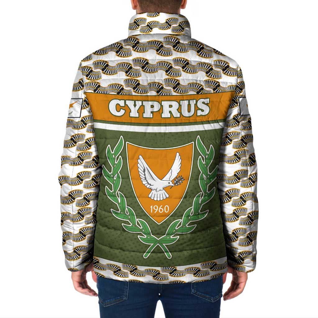 Cyprus Padded Jacket with Cyclamen Flower Illustration Design and National Emblem - Wonder Print Shop