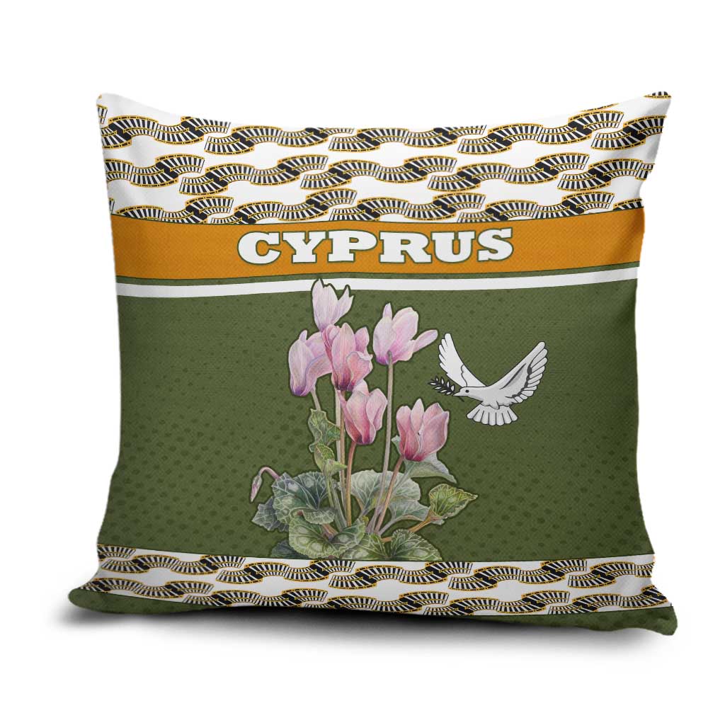 Cyprus Pillow Cover with Cyclamen Flower Illustration Design and National Emblem - Wonder Print Shop