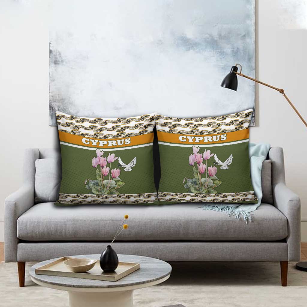 Cyprus Pillow Cover with Cyclamen Flower Illustration Design and National Emblem - Wonder Print Shop