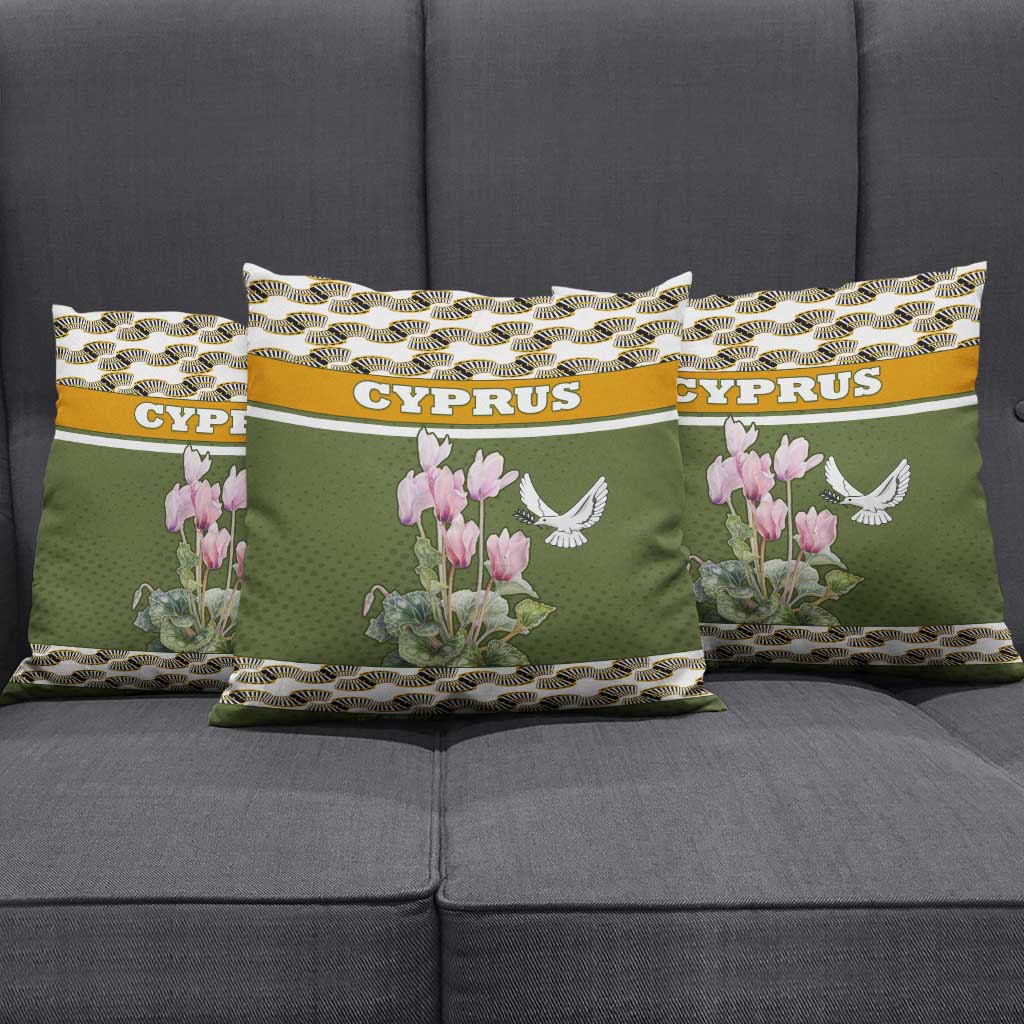 Cyprus Pillow Cover with Cyclamen Flower Illustration Design and National Emblem - Wonder Print Shop