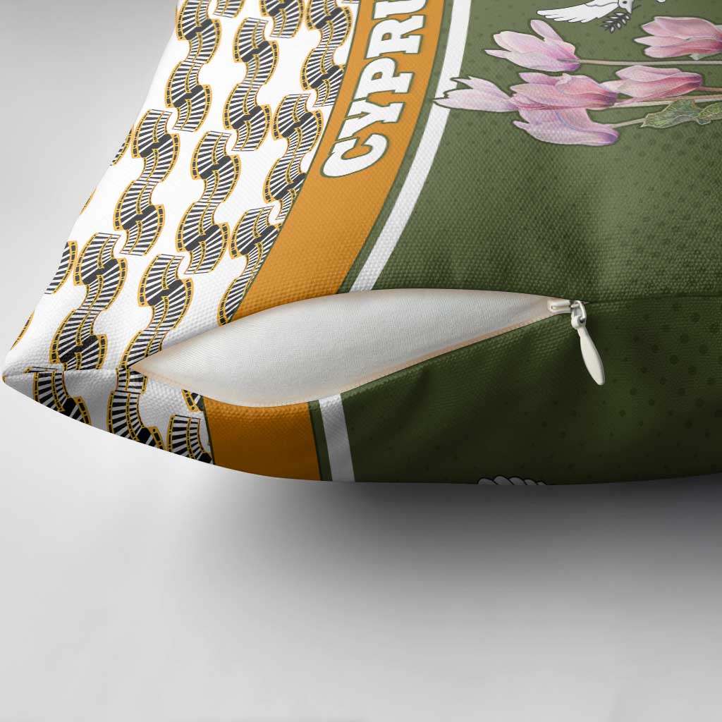 Cyprus Pillow Cover with Cyclamen Flower Illustration Design and National Emblem - Wonder Print Shop
