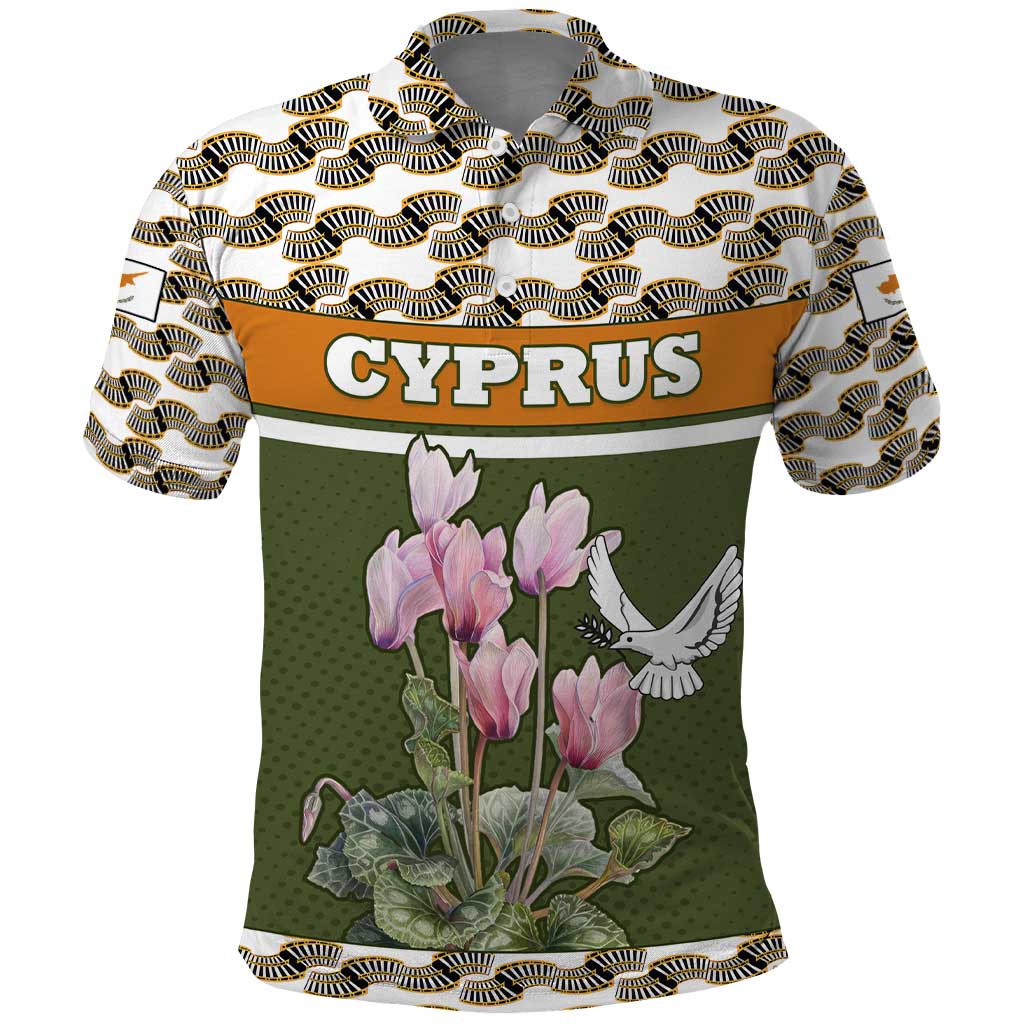 Cyprus Polo Shirt with Cyclamen Flower Illustration Design and National Emblem - Wonder Print Shop