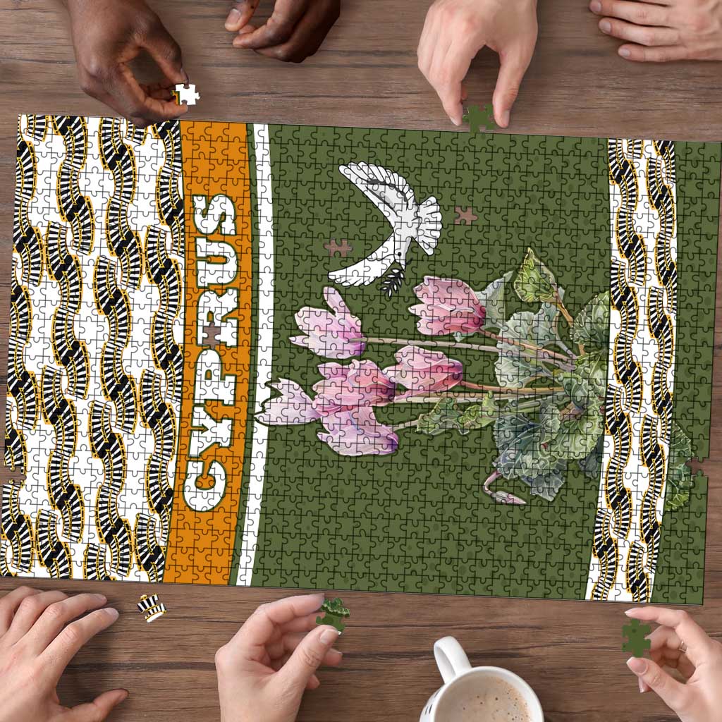 Cyprus Puzzle with Cyclamen Flower Illustration Design and National Emblem - Wonder Print Shop