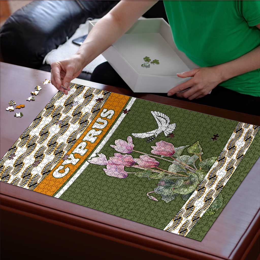 Cyprus Puzzle with Cyclamen Flower Illustration Design and National Emblem - Wonder Print Shop
