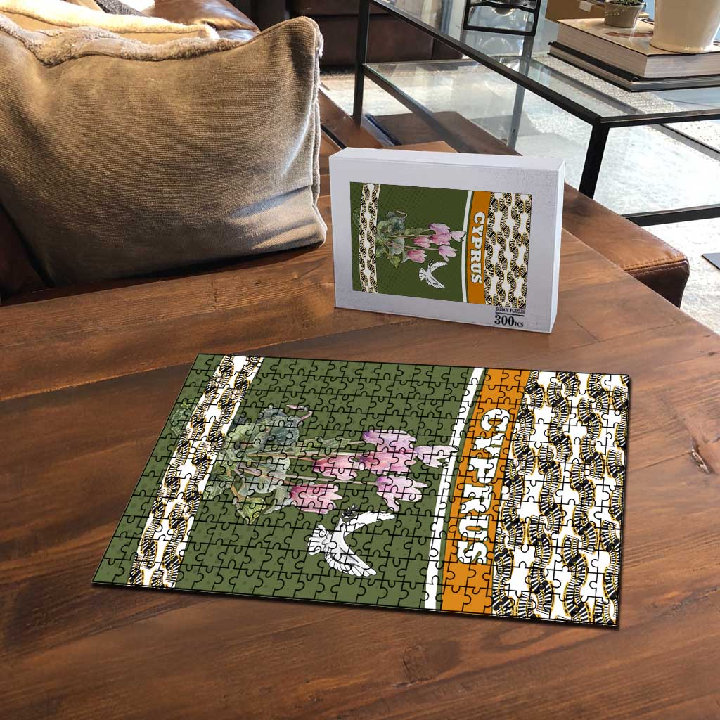 Cyprus Puzzle with Cyclamen Flower Illustration Design and National Emblem - Wonder Print Shop