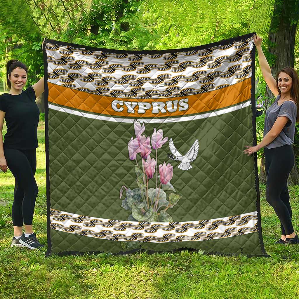 Cyprus Quilt with Cyclamen Flower Illustration Design and National Emblem - Wonder Print Shop