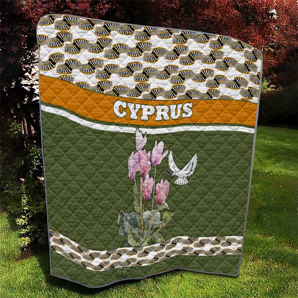 Cyprus Quilt with Cyclamen Flower Illustration Design and National Emblem - Wonder Print Shop