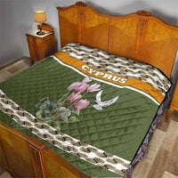 Cyprus Quilt with Cyclamen Flower Illustration Design and National Emblem - Wonder Print Shop