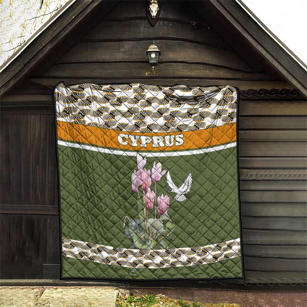 Cyprus Quilt with Cyclamen Flower Illustration Design and National Emblem - Wonder Print Shop