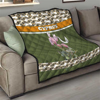 Cyprus Quilt with Cyclamen Flower Illustration Design and National Emblem - Wonder Print Shop