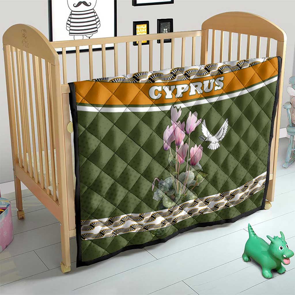 Cyprus Quilt with Cyclamen Flower Illustration Design and National Emblem - Wonder Print Shop