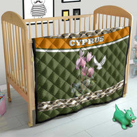 Cyprus Quilt with Cyclamen Flower Illustration Design and National Emblem - Wonder Print Shop